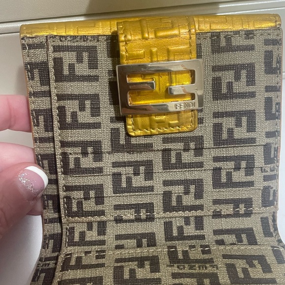 Fendi Zucchino Bifold Compact Wallet in gold metallic monogram; EUC - Picture 2 of 16